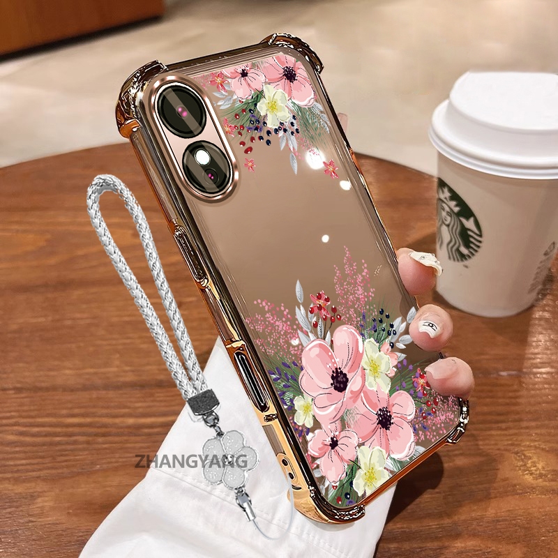Ốp Lưng Cho OPPO A78 5G A58 5G Thẩm Mỹ Họa Tiết Hoa Thu Đông Dễ Thương Thiết Kế Mới Mạ Điện TPU Chống Sốc Vỏ Mềm Dây Treo Miễn Phí