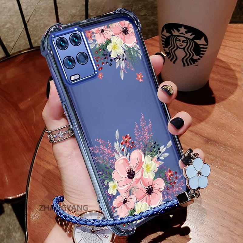 Ốp Lưng Cho OPPO A54 4G Thẩm Mỹ Họa Tiết Hoa Thu Đông Dễ Thương Thiết Kế Mới Mạ Điện TPU Chống Sốc Vỏ Mềm Dây Treo Miễn Phí