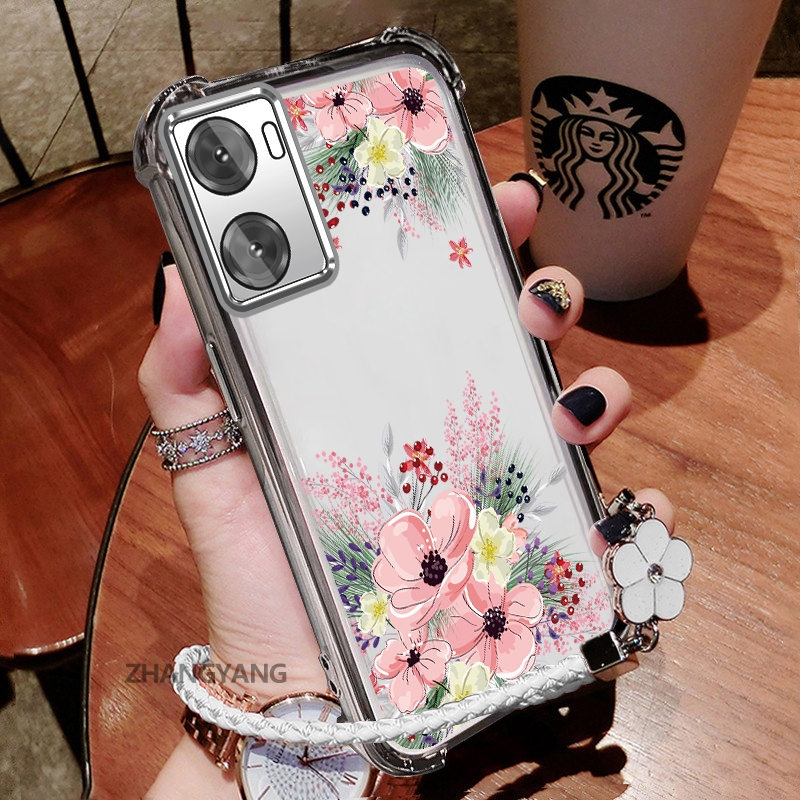 Ốp Lưng Cho OPPO A57 4G 2022 A57 5G 2022 A77 A77s Thẩm Mỹ Họa Tiết Hoa Thu Dễ Thương Thiết Kế Mới Mạ Điện TPU Chống Sốc Vỏ Mềm Dây Treo Miễn Phí