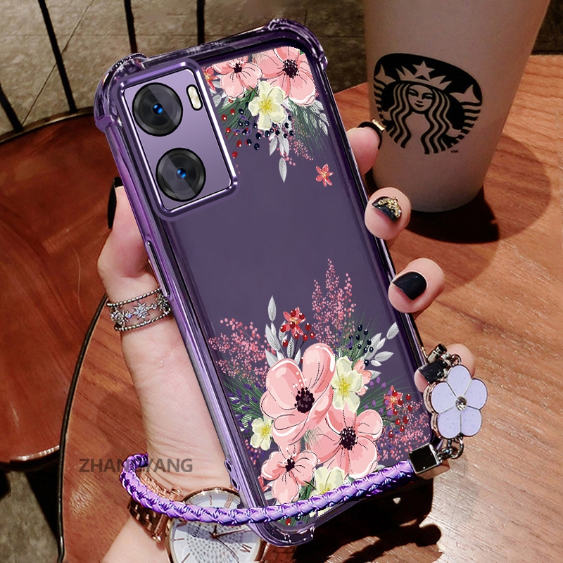 Ốp Lưng Cho OPPO A57 4G 2022 A57 5G 2022 A77 A77s Thẩm Mỹ Họa Tiết Hoa Thu Dễ Thương Thiết Kế Mới Mạ Điện TPU Chống Sốc Vỏ Mềm Dây Treo Miễn Phí