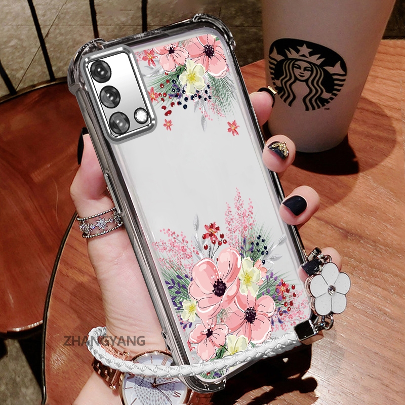 Ốp Lưng Cho OPPO A74 4G A95 4G Thẩm Mỹ Họa Tiết Hoa Thu Dễ Thương Thiết Kế Mới Mạ Điện TPU Chống Sốc Vỏ Mềm Dây Treo Miễn Phí