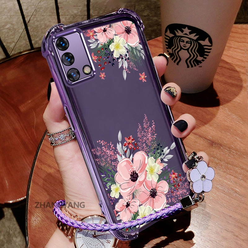 Ốp Lưng Cho OPPO A74 4G A95 4G Thẩm Mỹ Họa Tiết Hoa Thu Dễ Thương Thiết Kế Mới Mạ Điện TPU Chống Sốc Vỏ Mềm Dây Treo Miễn Phí