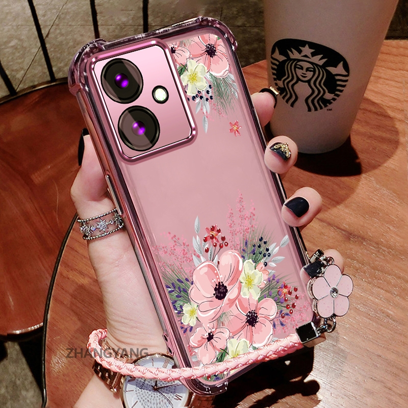 Ốp Lưng Cho OPPO reno 11F 5G Thẩm Mỹ Dễ Thương Hoa Thu Họa Tiết Hoa Thiết Kế Mới Mạ Điện TPU Chống Sốc Vỏ Mềm Dây Treo Miễn Phí