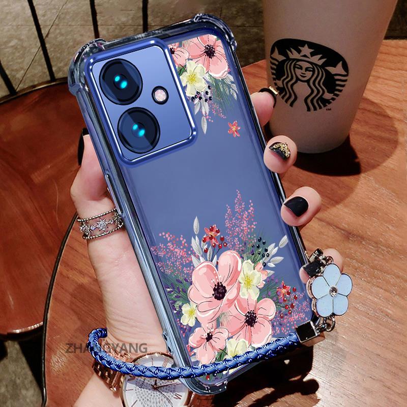 Ốp Lưng Cho OPPO reno 11F 5G Thẩm Mỹ Dễ Thương Hoa Thu Họa Tiết Hoa Thiết Kế Mới Mạ Điện TPU Chống Sốc Vỏ Mềm Dây Treo Miễn Phí
