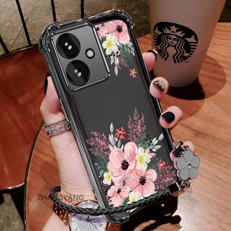 Ốp Lưng Cho OPPO reno 11F 5G Thẩm Mỹ Dễ Thương Hoa Thu Họa Tiết Hoa Thiết Kế Mới Mạ Điện TPU Chống Sốc Vỏ Mềm Dây Treo Miễn Phí