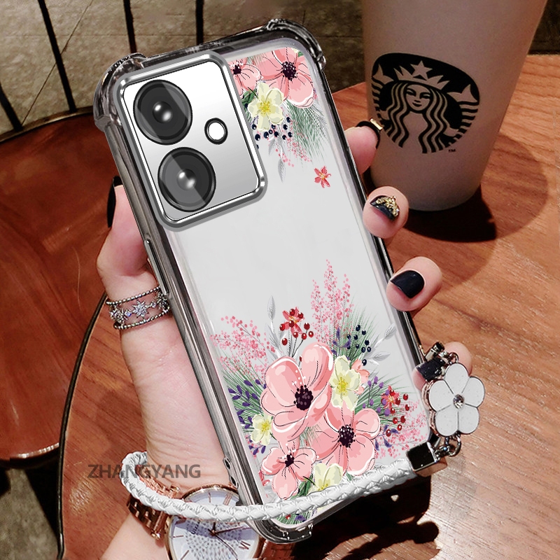 Ốp Lưng Cho OPPO reno 11F 5G Thẩm Mỹ Dễ Thương Hoa Thu Họa Tiết Hoa Thiết Kế Mới Mạ Điện TPU Chống Sốc Vỏ Mềm Dây Treo Miễn Phí