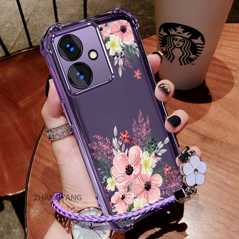 Ốp Lưng Cho OPPO reno 11F 5G Thẩm Mỹ Dễ Thương Hoa Thu Họa Tiết Hoa Thiết Kế Mới Mạ Điện TPU Chống Sốc Vỏ Mềm Dây Treo Miễn Phí