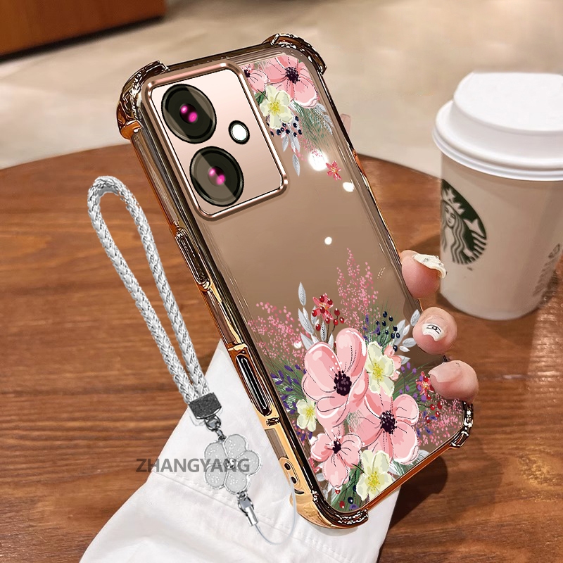 Ốp Lưng Cho OPPO reno 11F 5G Thẩm Mỹ Dễ Thương Hoa Thu Họa Tiết Hoa Thiết Kế Mới Mạ Điện TPU Chống Sốc Vỏ Mềm Dây Treo Miễn Phí