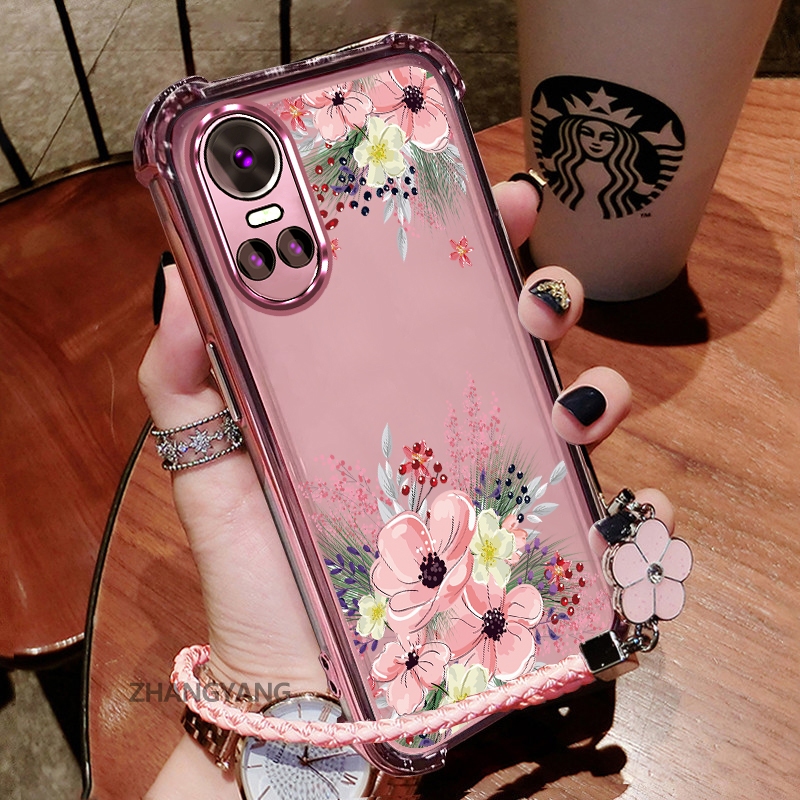 Ốp Lưng Cho OPPO RENO 10 5G RENO 10 Pro 5G Thẩm Mỹ Họa Tiết Hoa Thu Đông Dễ Thương Thiết Kế Mới Mạ Điện TPU Chống Sốc Vỏ Mềm Dây Treo Miễn Phí