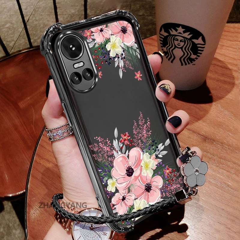 Ốp Lưng Cho OPPO RENO 10 5G RENO 10 Pro 5G Thẩm Mỹ Họa Tiết Hoa Thu Đông Dễ Thương Thiết Kế Mới Mạ Điện TPU Chống Sốc Vỏ Mềm Dây Treo Miễn Phí