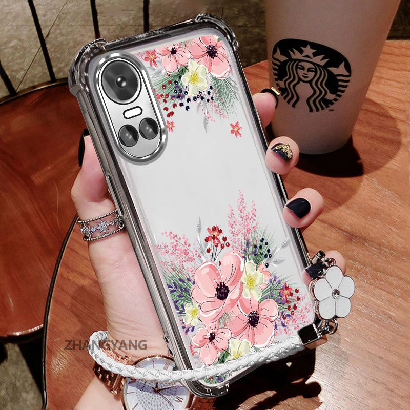 Ốp Lưng Cho OPPO RENO 10 5G RENO 10 Pro 5G Thẩm Mỹ Họa Tiết Hoa Thu Đông Dễ Thương Thiết Kế Mới Mạ Điện TPU Chống Sốc Vỏ Mềm Dây Treo Miễn Phí
