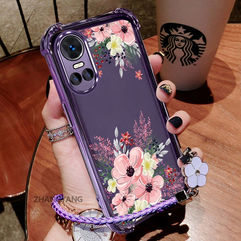 Ốp Lưng Cho OPPO RENO 10 5G RENO 10 Pro 5G Thẩm Mỹ Họa Tiết Hoa Thu Đông Dễ Thương Thiết Kế Mới Mạ Điện TPU Chống Sốc Vỏ Mềm Dây Treo Miễn Phí