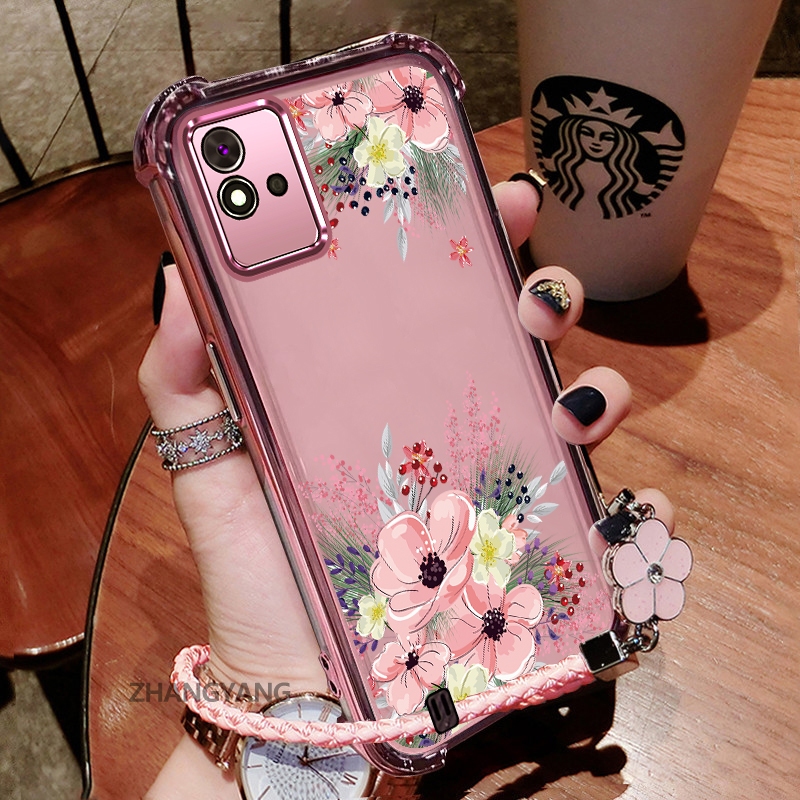 Ốp Lưng Cho Realme C11 2021 C20 C11 2020 Thẩm Mỹ Dễ Thương Hoa Thu Họa Tiết Hoa Thiết Kế Mới Mạ Điện TPU Chống Sốc Vỏ Mềm Dây Treo Miễn Phí