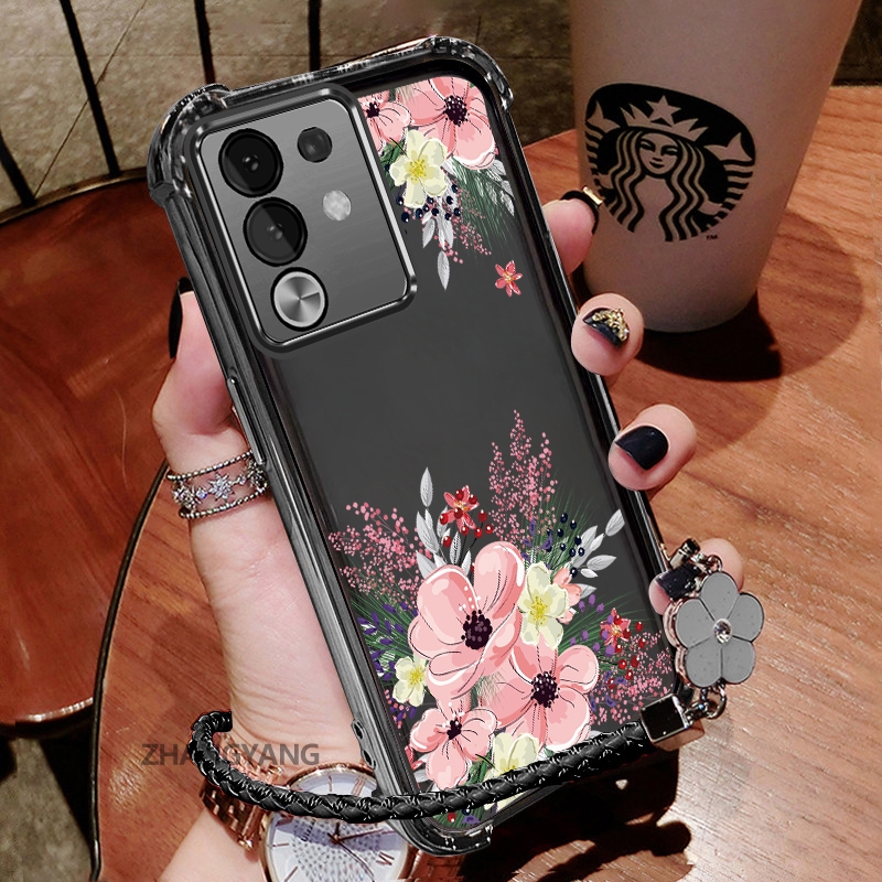 Ốp Lưng Cho vivo Y29 4G Thẩm Mỹ Dễ Thương Hoa Thu Họa Tiết Hoa Thiết Kế Mới Mạ Điện TPU Chống Sốc Vỏ Mềm Dây Treo Miễn Phí