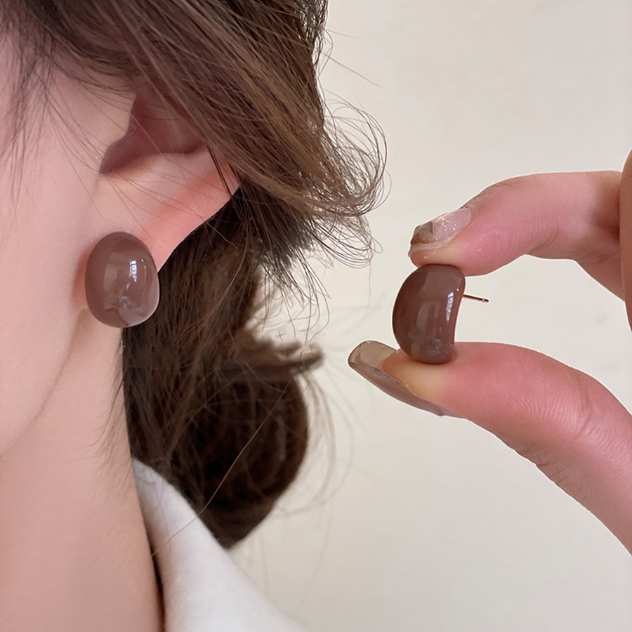 Bông tai chấm đậu tròn kim bạc đơn giản và thời trang, phụ kiện cao cấp hàng ngày