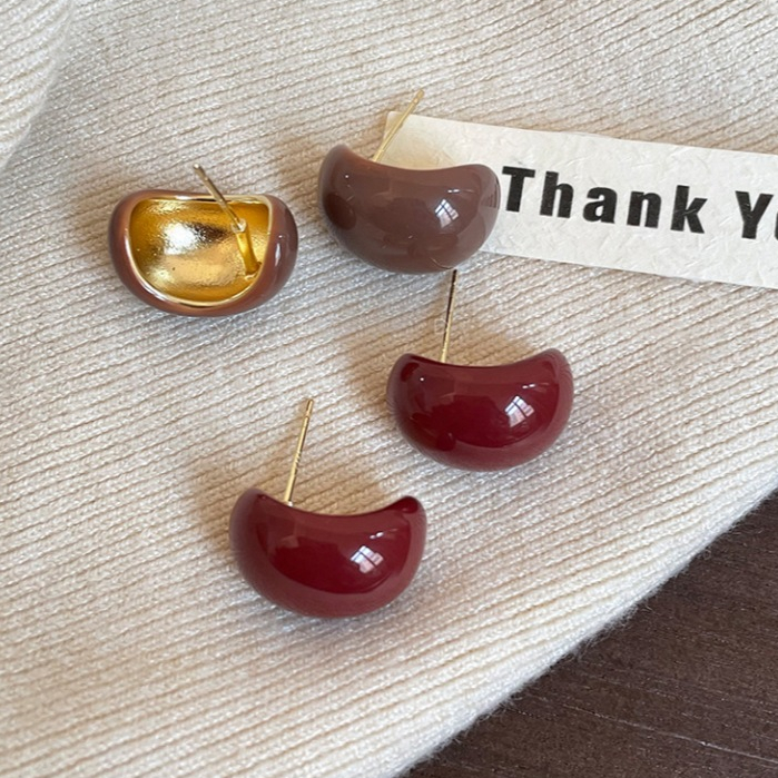 Bông tai chấm đậu tròn kim bạc đơn giản và thời trang, phụ kiện cao cấp hàng ngày