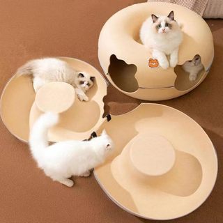 Đường hầm cho mèo, Nơi ẩn náu cho mèo trong nhà Donut, Giường hầm cho mèo, Giường hầm đồ chơi mềm có thể giặt đa chức năng có thể giặt được cho nhiều mèo và mèo lớn