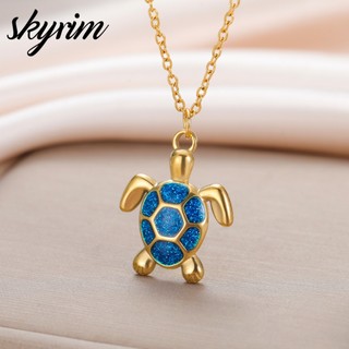 Vòng cổ Skyrim thép không gỉ màu xanh nhỏ, thiết kế độc đáo, bền màu lâu, làm quà tặng thanh lịch cho nữ