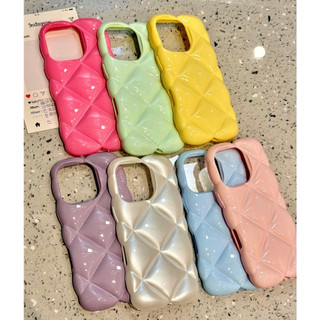 Ốp Điện Thoại Kẻ Sọc 3D Ngọc Trai Màu Hồng Hàn Quốc Cho iPhone 17Promax 16Promax 16Pro 12 13 14 15 Pro Max Silicon Mềm Chống Sốc Ngọt Ngào Nữ Tính Vỏ Di Động