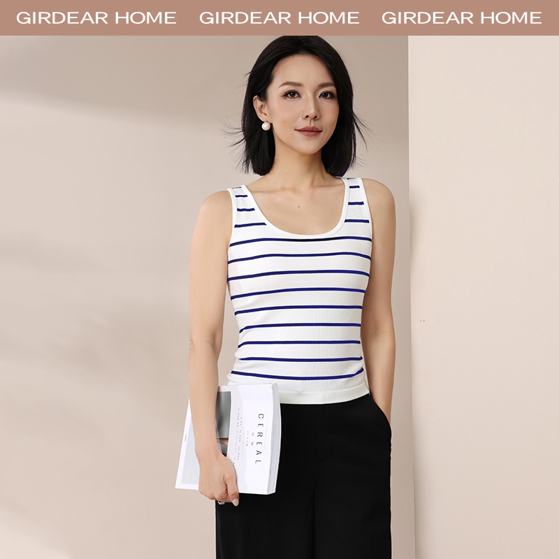 Girdear Home Áo Tank Top Sọc Dành Cho Nữ Mùa Hè - Cổ Tròn Không Tay Dây Rộng, Liền Vải Mát Mẻ Giảm Dáng Thoáng Khí,8511EA13