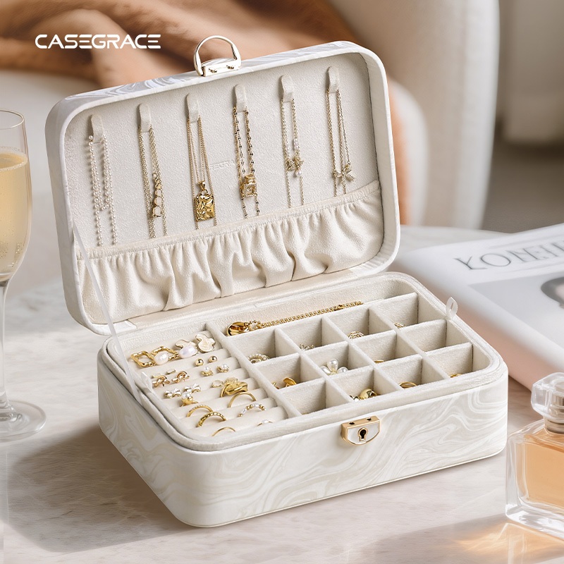 Hộp đựng đồ trang sức CASEGRACE có khóa Quà tặng chìa khóa cho giáo viên Hộp trang sức 2 lớp Quà tặng Hộp đựng đồ trang sức lớn Khay đựng đồ trang sức có thể tháo rời cho vòng cổ Bông tai Vòng tay