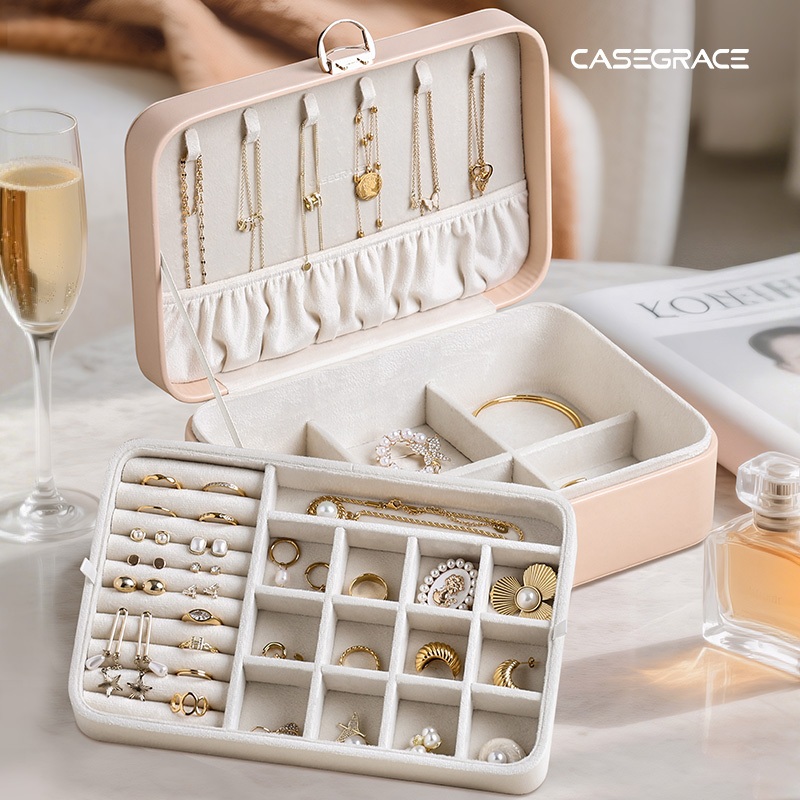 Hộp đựng đồ trang sức CASEGRACE có khóa Quà tặng chìa khóa cho giáo viên Hộp trang sức 2 lớp Quà tặng Hộp đựng đồ trang sức lớn Khay đựng đồ trang sức có thể tháo rời cho vòng cổ Bông tai Vòng tay