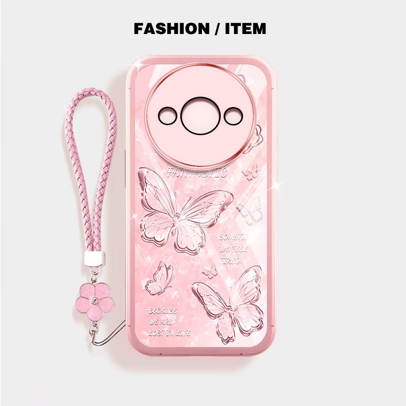 YBD Trong Suốt Ốp Lưng Điện Thoại Redmi A3 A3X Xiaomi POCO C61 4G Vỡ Kim Cương Bướm Silicon Mềm Bảo Vệ Ống Kính Đi kèm Gửi Dây Buộc
