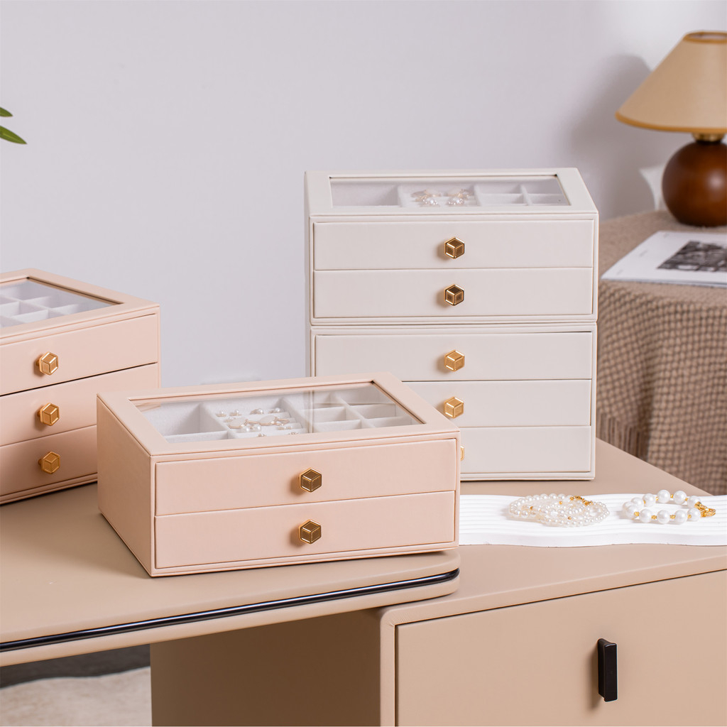 Hộp đựng đồ trang sức 3 lớp CASEGRACE dành cho nữ, Dụng cụ sắp xếp trang sức có nắp và ngăn kéo bằng kính, Dụng cụ sắp xếp trang sức và lưu trữ cho dây chuyền, nhẫn, bông tai, vòng tay