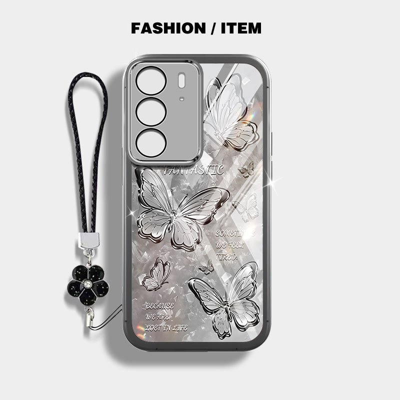 Ốp Điện Thoại Trong Suốt YBD Cho Realme C71 C65 C75 C75X 4G Realme 14X Bướm Kim Cương Vỡ Bảo Vệ Ống Kính Silicon Mềm Đi Kèm Dây Buộc