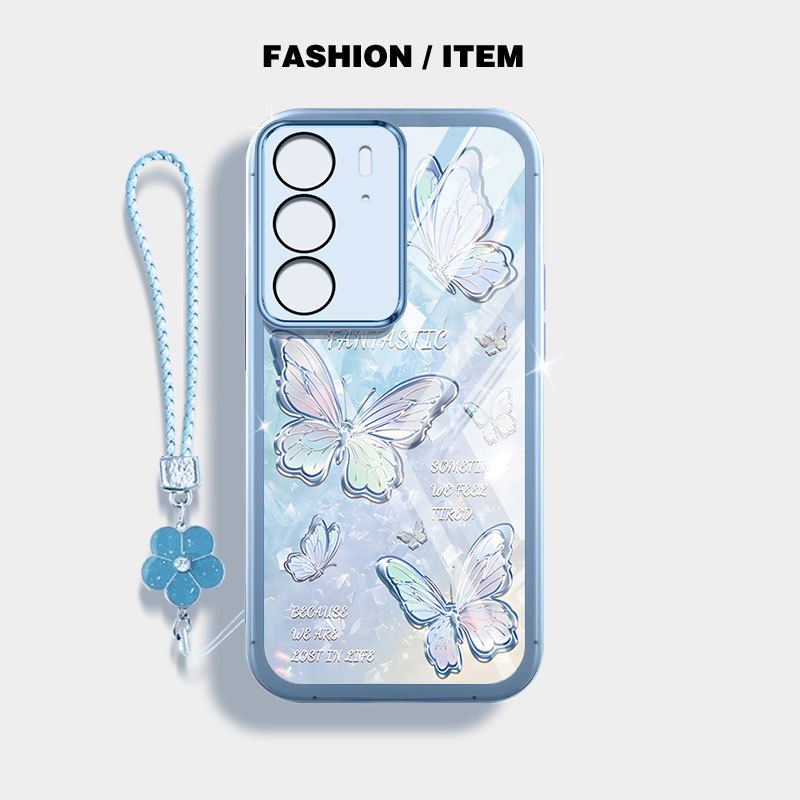 Ốp Điện Thoại Trong Suốt YBD Cho Realme C71 C65 C75 C75X 4G Realme 14X Bướm Kim Cương Vỡ Bảo Vệ Ống Kính Silicon Mềm Đi Kèm Dây Buộc
