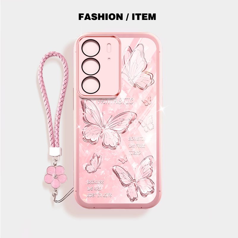 Ốp Điện Thoại Trong Suốt YBD Cho Realme C71 C65 C75 C75X 4G Realme 14X Bướm Kim Cương Vỡ Bảo Vệ Ống Kính Silicon Mềm Đi Kèm Dây Buộc