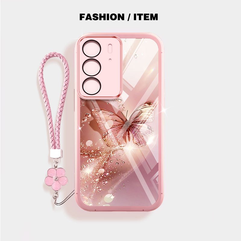 Ốp Điện Thoại Trong Suốt YBD Cho Realme C71 C65 C75 C75X 4G Realme 14X Bướm Kim Cương Vỡ Bảo Vệ Ống Kính Silicon Mềm Đi Kèm Dây Buộc