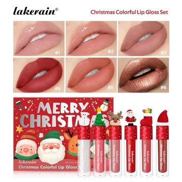 Lakerain Hộp Quà Giáng Sinh Đầy Màu Sắc Son Bóng Bộ Sáng Bóng Môi Matte Velvet Lip Glaze Set Chống Thấm Nước Lâu Dài Son Môi Quà Tặng Cho Nữ 6 Cái / bộ