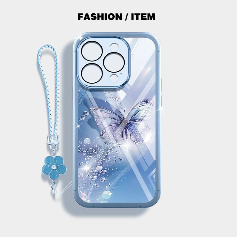Ốp Điện Thoại Trong Suốt YBD Cho iPhone 14 Pro Max 15 Pro Max 16 Pro Max 17 Pro Max Kim Cương Gãy Bướm Silicon Mềm Bảo Vệ Ống Kính Đi kèm Gửi Dây Buộc