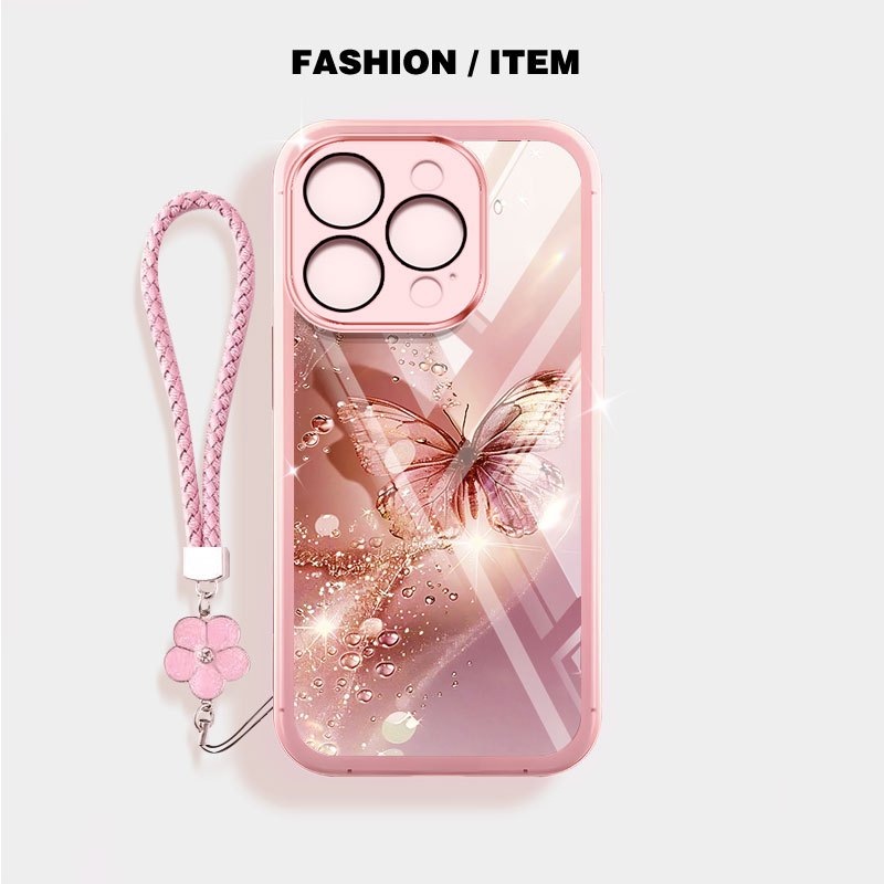 Ốp Điện Thoại Trong Suốt YBD Cho iPhone 14 Pro Max 15 Pro Max 16 Pro Max 17 Pro Max Kim Cương Gãy Bướm Silicon Mềm Bảo Vệ Ống Kính Đi kèm Gửi Dây Buộc