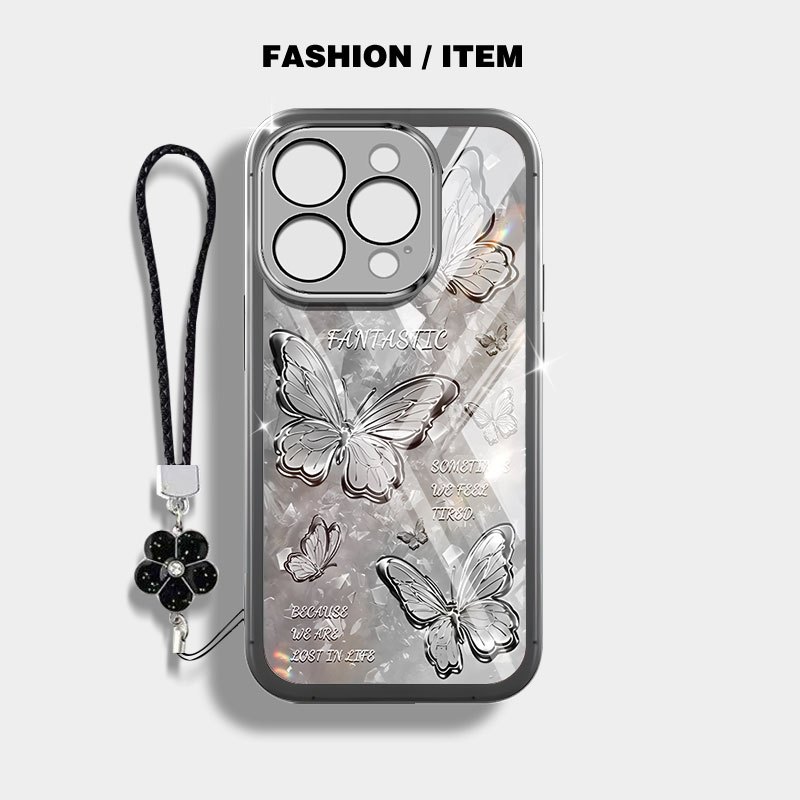 Ốp Điện Thoại Trong Suốt YBD Cho iPhone 14 Pro Max 15 Pro Max 16 Pro Max 17 Pro Max Kim Cương Gãy Bướm Silicon Mềm Bảo Vệ Ống Kính Đi kèm Gửi Dây Buộc