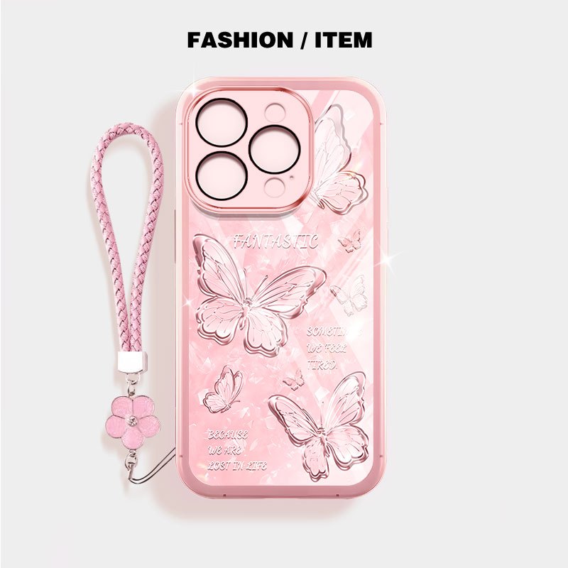 Ốp Điện Thoại Trong Suốt YBD Cho iPhone 14 Pro Max 15 Pro Max 16 Pro Max 17 Pro Max Kim Cương Gãy Bướm Silicon Mềm Bảo Vệ Ống Kính Đi kèm Gửi Dây Buộc