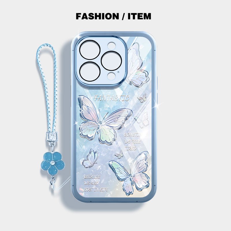 Ốp Điện Thoại Trong Suốt YBD Cho iPhone 14 Pro Max 15 Pro Max 16 Pro Max 17 Pro Max Kim Cương Gãy Bướm Silicon Mềm Bảo Vệ Ống Kính Đi kèm Gửi Dây Buộc