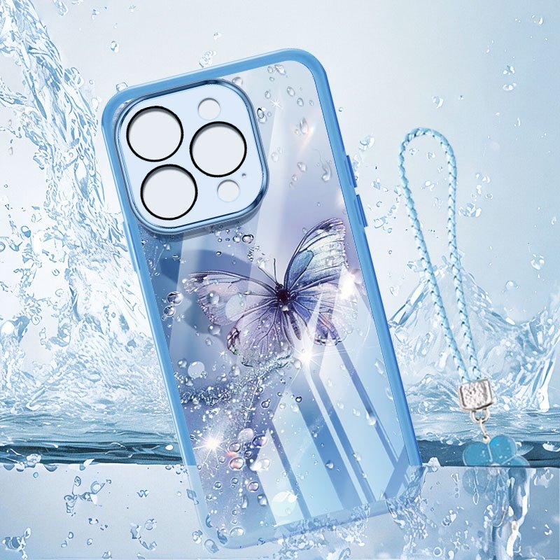 Ốp Điện Thoại Trong Suốt YBD Cho iPhone 14 Pro Max 15 Pro Max 16 Pro Max 17 Pro Max Kim Cương Gãy Bướm Silicon Mềm Bảo Vệ Ống Kính Đi kèm Gửi Dây Buộc