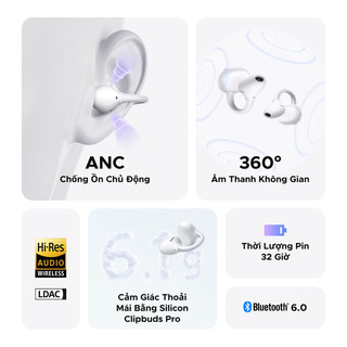 Tai nghe không dây UGREEN ClipBuds Pro, ANC, Hi-Res Bluetooth 6.0 32H, Kiểu kẹp tai, Âm thanh độ phân, IPX5