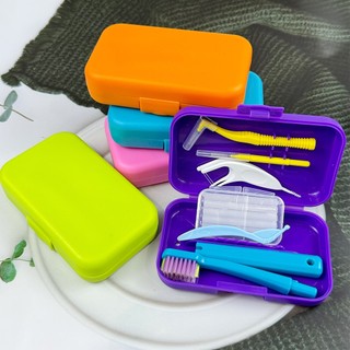 Bộ chăm sóc răng miệng di động bán chạy mới với bàn chải đánh răng có thể gập lại, bàn chải kẽ răng sáp chỉnh nha Bàn chải lưỡi Dụng cụ tháo niềng răng Bộ du lịch Quà tặng phòng khám