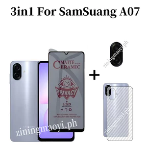 3in1 Samsung Galaxy A07 Phim gốm sứ chống gián điệp riêng tư cho Samsung Galaxy A06 A16 A17 A56 A26 A36 A05 Phim ống kính máy ảnh và bảo vệ màn hình và phim mặt sau