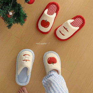 【Mới】Xixitiao dép bông nữ mùa đông dễ thương táo đỏ nhà phòng ngủ sàn thoải mái