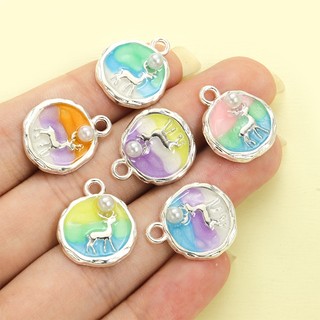 10 Chiếc Monet Tranh Sơn Dầu Họa Tiết Ngọc Trai Hươu Thiết Kế Vòng Quyến Rũ, Phong Cách Pháp Retro Vòng Cổ Bông Tai Vòng Tay Trang Trí Quần Áo DIY Macaron Màu Sắc Đề Án Thả Mặt Dây Hợp Kim Dầu