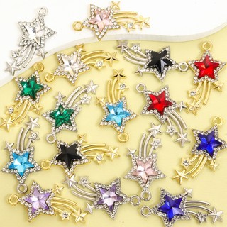 10 Chiếc 8 Màu Hình Ngôi Sao Kim Cương Giả Inlay Lấp Lánh Sao Băng Quyến Rũ Ánh Sáng Sang Trọng Tính Khí Vòng Cổ Bông Tai Móc Khóa Bụi Cắm DIY Tinh Tế Quyến Rũ Trailing Ngôi Sao Hợp Kim Mặt Dây Chuyền