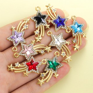 10 Chiếc 8 Màu Hình Ngôi Sao Kim Cương Giả Inlay Lấp Lánh Sao Băng Quyến Rũ Ánh Sáng Sang Trọng Tính Khí Vòng Cổ Bông Tai Móc Khóa Bụi Cắm DIY Tinh Tế Quyến Rũ Trailing Ngôi Sao Hợp Kim Mặt Dây Chuyền