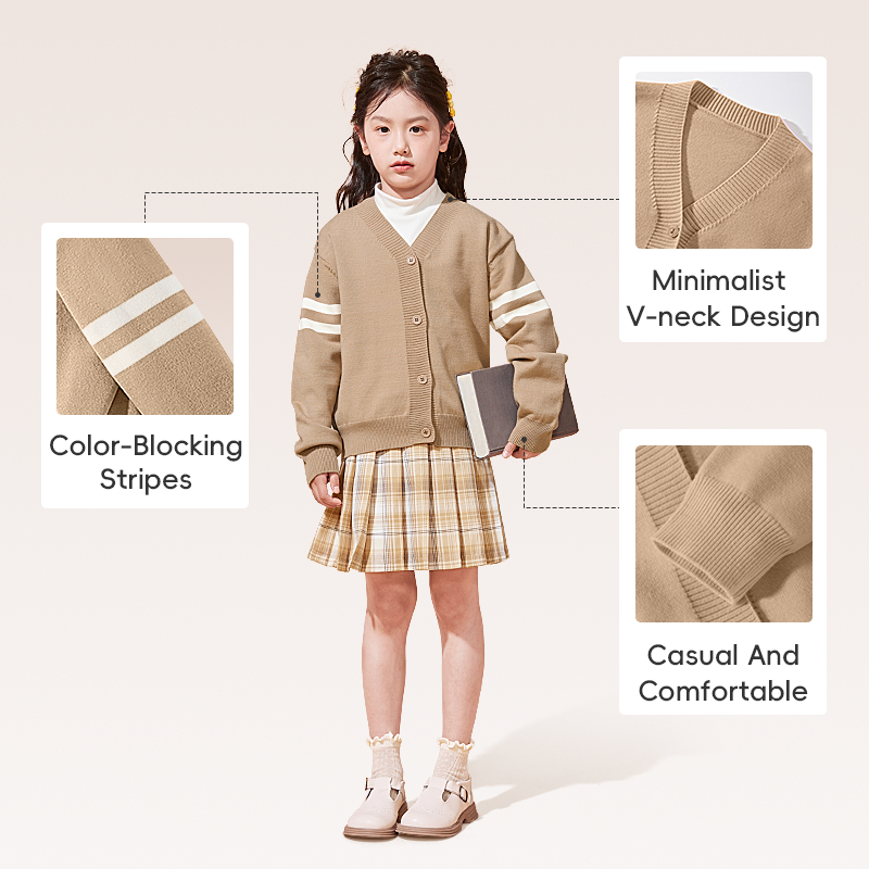 Áo khoác Cardigan dệt kim cho bé gái , mềm mại thoải mái với in hình trái tim, thiết kế phong cách Preppy