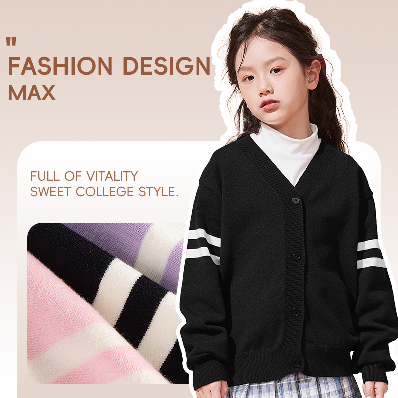 Áo khoác Cardigan dệt kim cho bé gái , mềm mại thoải mái với in hình trái tim, thiết kế phong cách Preppy