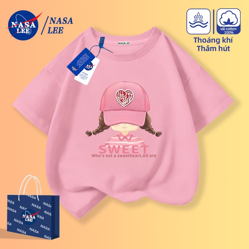 [Giao hàng trong ngày] Áo thun Cotton nguyên chất rộng rãi của NASA Quần áo bé gái thoáng khí Trang phục cô gái dễ thương Việt Nam
