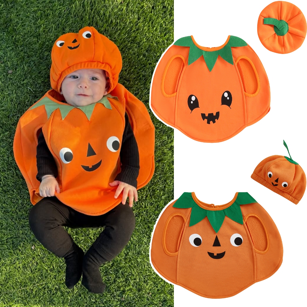 Baga-0-4years Trẻ Em / Bé Bí Ngô Trang Phục Không Tay Cổ Tròn Gạt Nhạt Áo Vest Có Mũ Trang Phục Halloween Cho Tiệc Cosplay